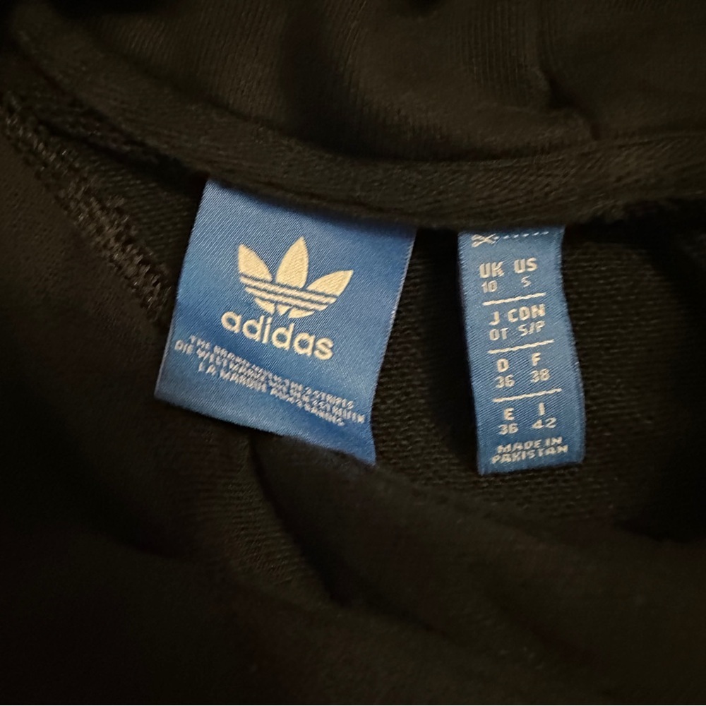 Adidas Trefoil Logo Cropped Hoodie Black White Womens Small Long Sleeve Cotton - Picture 7 of 16